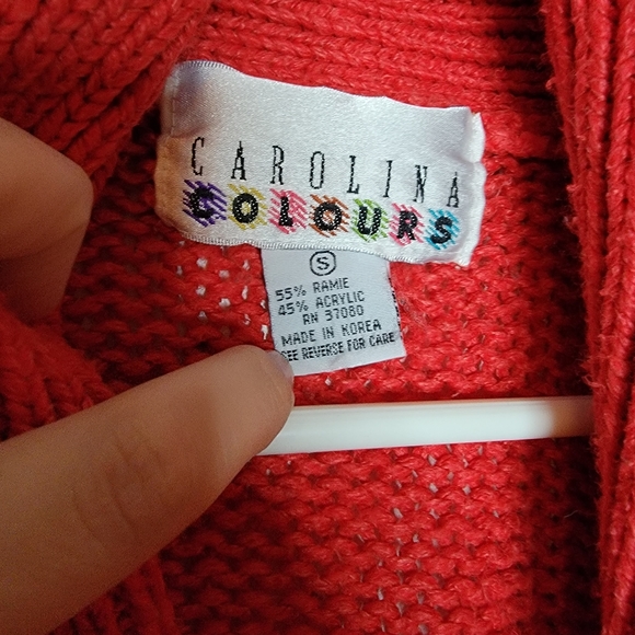 80s Carolina Colours Cardigan Sm Embroidered Knit Red Chunky Oversized Sweater - Picture 2 of 11
